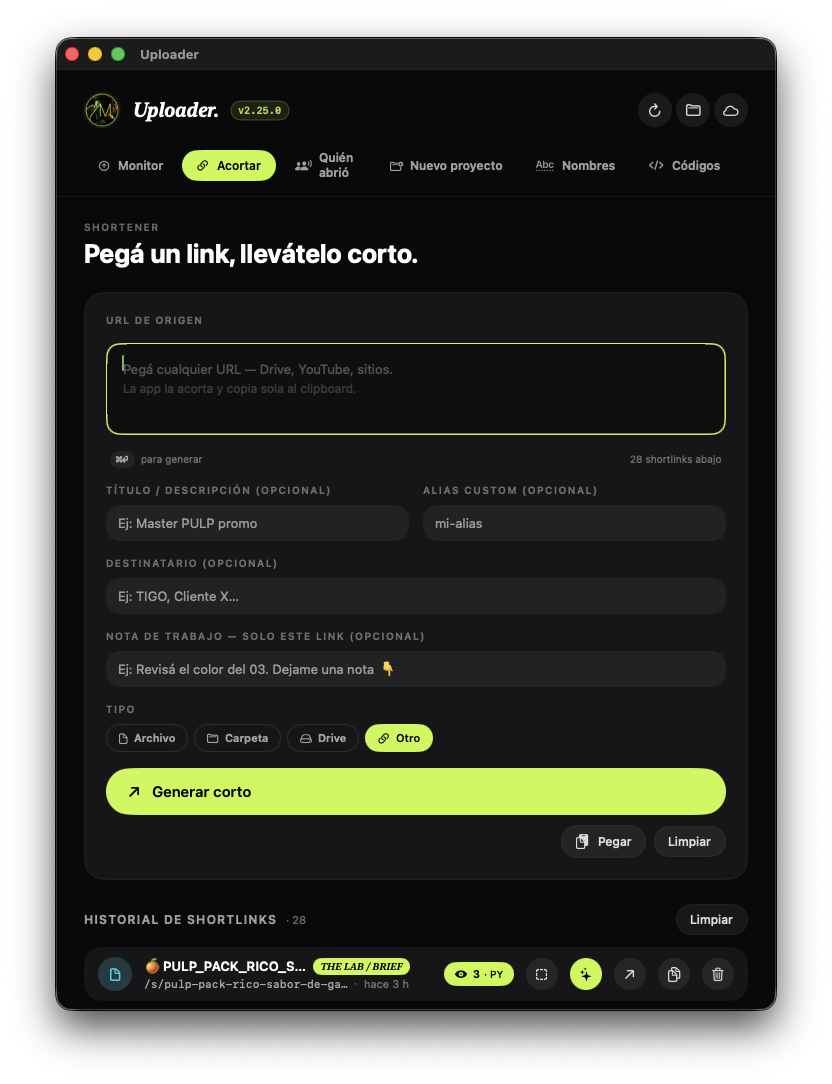 Tab Acortar — Shortener branded