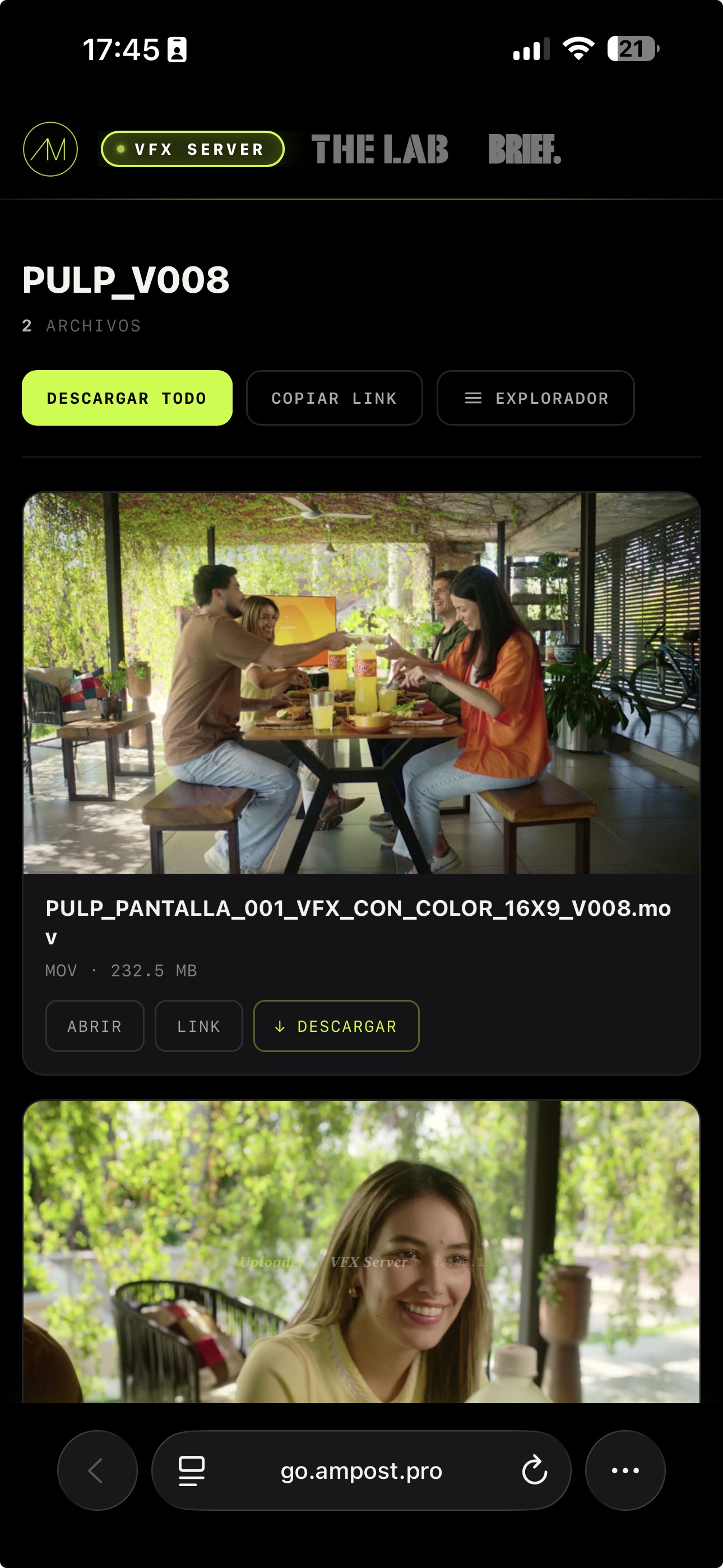 Galería de entrega — vista mobile, una columna