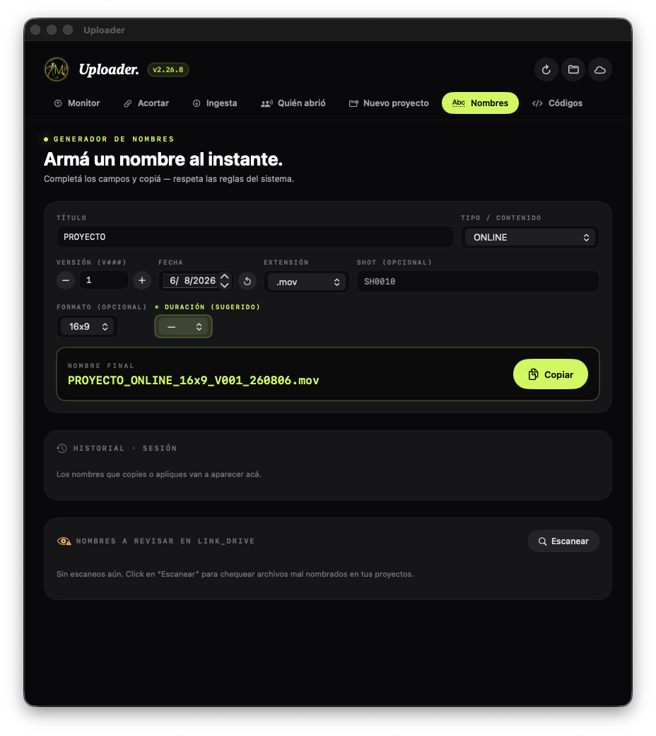 Tab Nombres — Generador de nombres