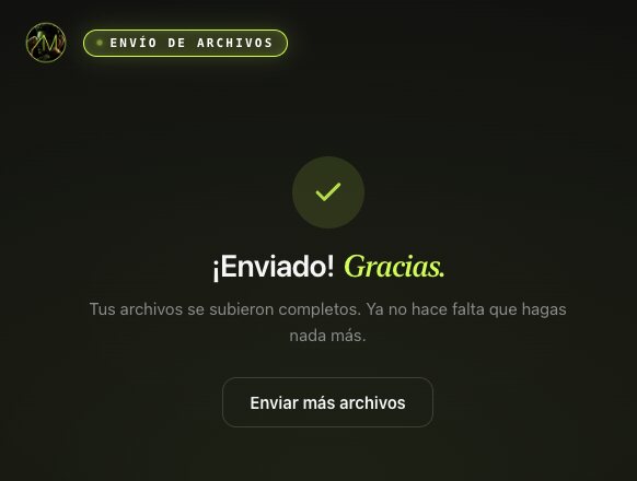 Confirmación — ¡Enviado! Gracias. Los archivos se subieron completos.