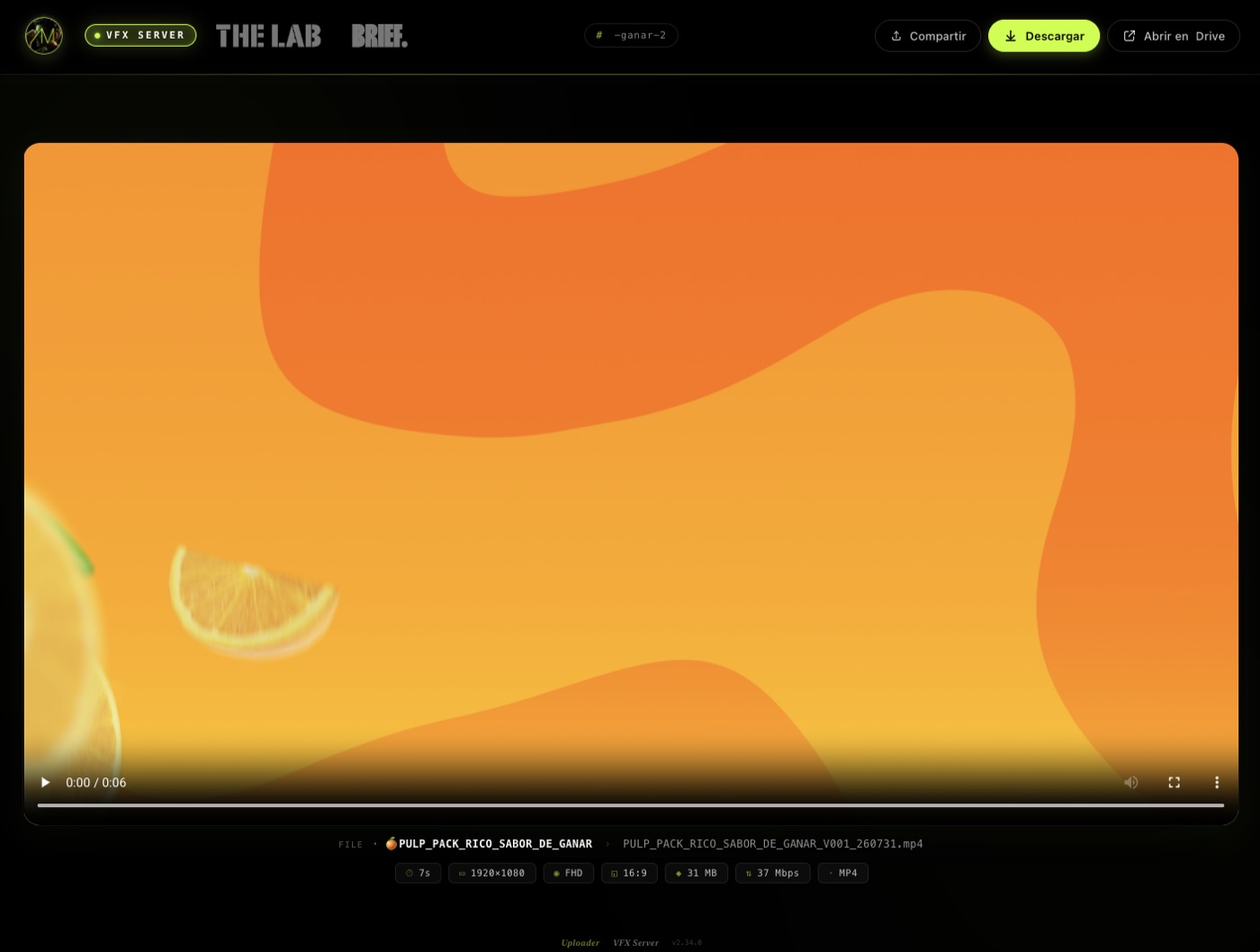 Viewer branded — VFX Server con logos THE LAB / BRIEF