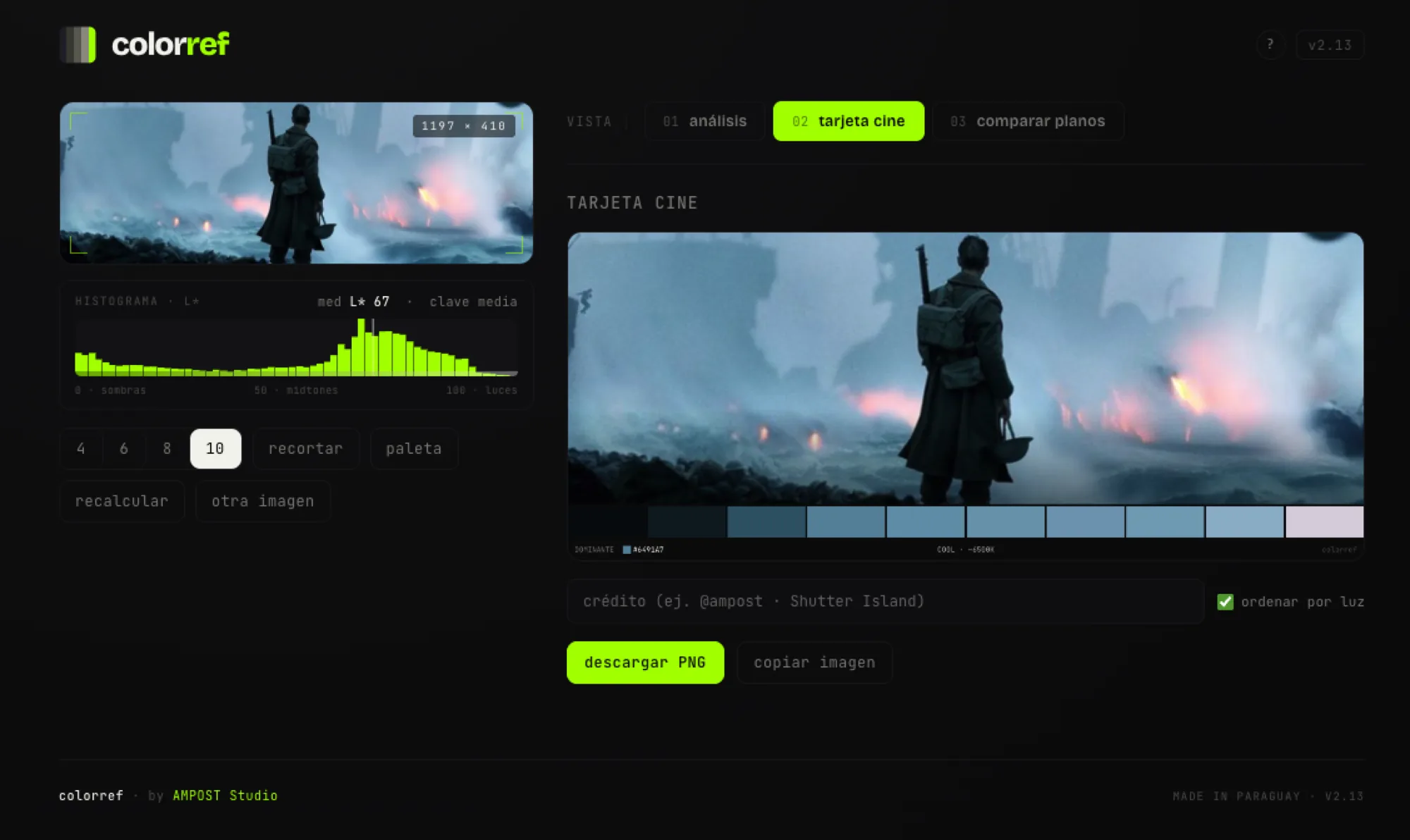 ColorRef — vista tarjeta cine para exportar
